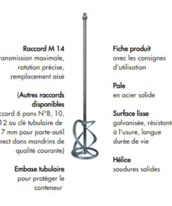 Turbines De Malaxage Et Accessoires Pour Malaxeur Pale De Malaxage à Hélice Pour Mortier Ø 120mm Raccord M14 Diam Industries - Longueur 600mm