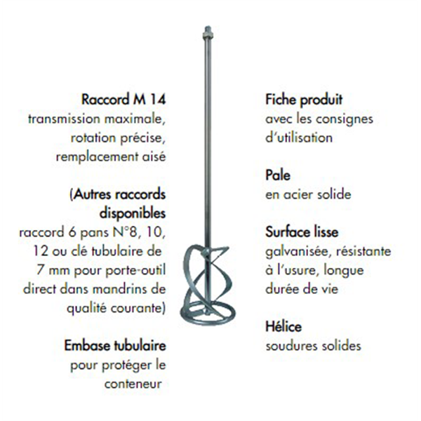Turbines De Malaxage Et Accessoires Pour Malaxeur Pale De Malaxage à Hélice Pour Mortier Ø 120mm Raccord M14 Diam Industries - Longueur 600mm 3 Turbines De Malaxage Et Accessoires Pour Malaxeur Pale De Malaxage à Hélice Pour Mortier Ø 120mm Raccord M14 Diam Industries - Longueur 600mm